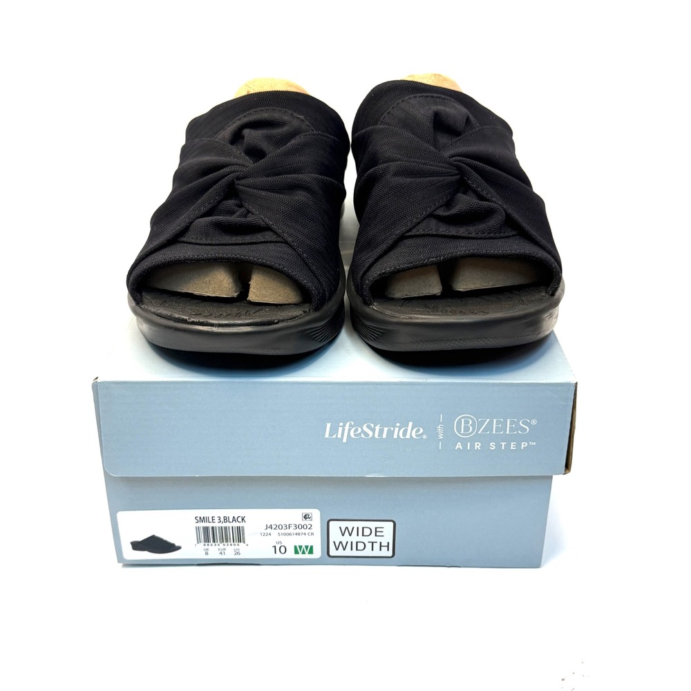 LifeStride Women's Smile 3 Washable Slide Wedge Sandals Black Size 10W NWT
